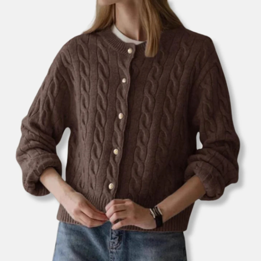 Women's Cardigan – Wool Blend – Relaxed Fit – Cable Pattern – Button Closure – Ribbed Edges - Image 4
