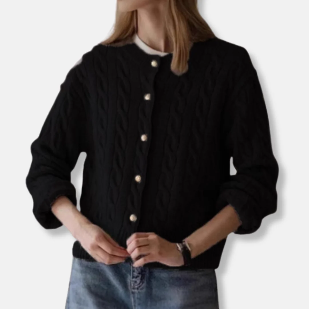 Women's Cardigan – Wool Blend – Relaxed Fit – Cable Pattern – Button Closure – Ribbed Edges - Image 5