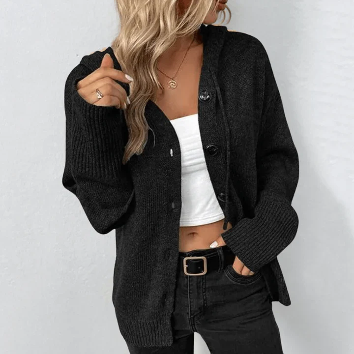 Women's Cardigan – Wool – Relaxed Fit – Front Buttons – Ribbed Edges - Image 2