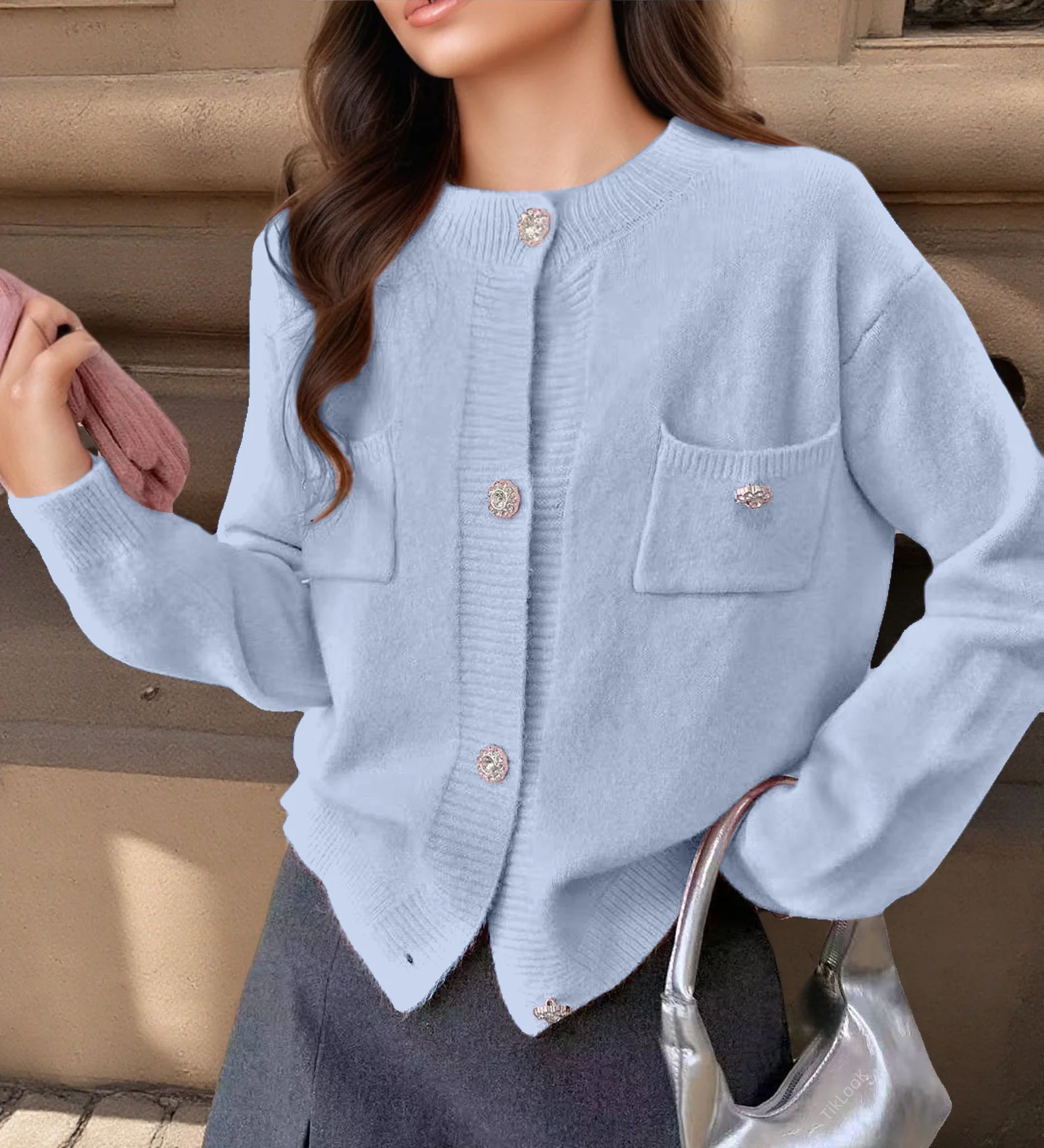 Women's Cardigan – Wool-Blend Knitted – Relaxed Fit – Button Closure – Decorative Pockets - Image 2
