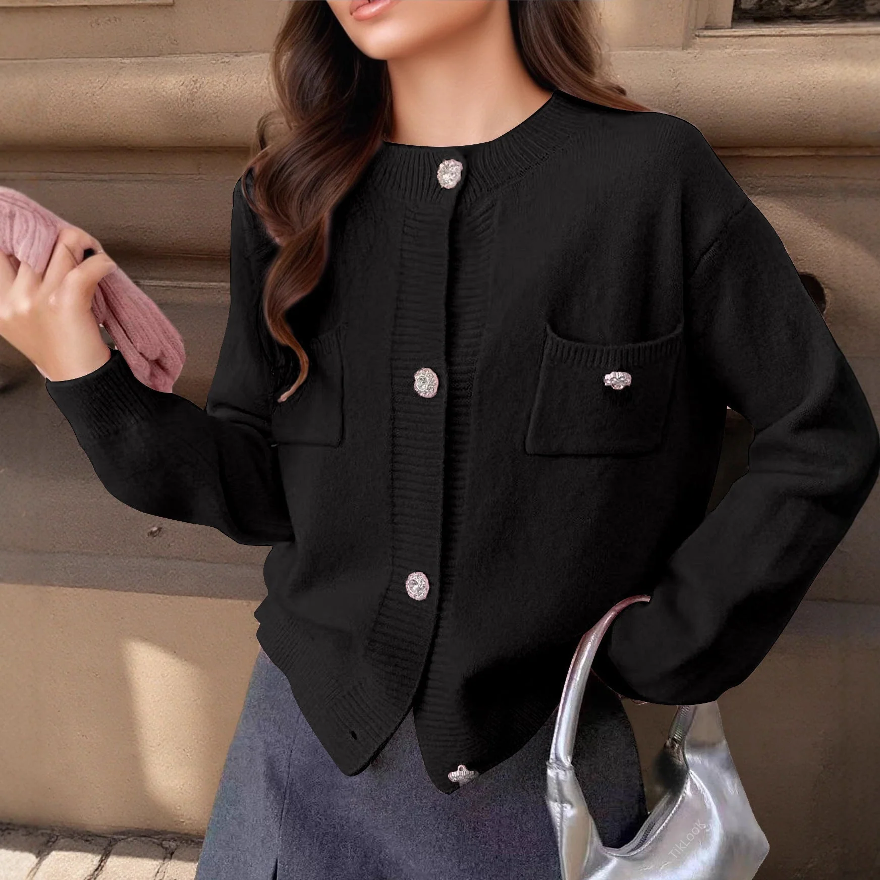 Women's Cardigan – Wool-Blend Knitted – Relaxed Fit – Button Closure – Decorative Pockets - Image 3