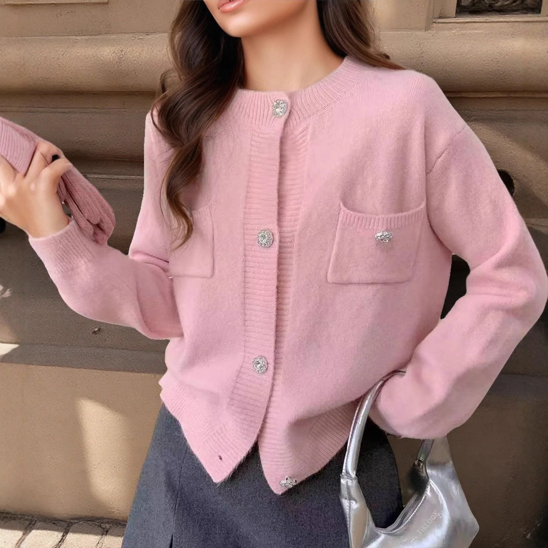 Women's Cardigan – Wool-Blend Knitted – Relaxed Fit – Button Closure – Decorative Pockets - Image 4