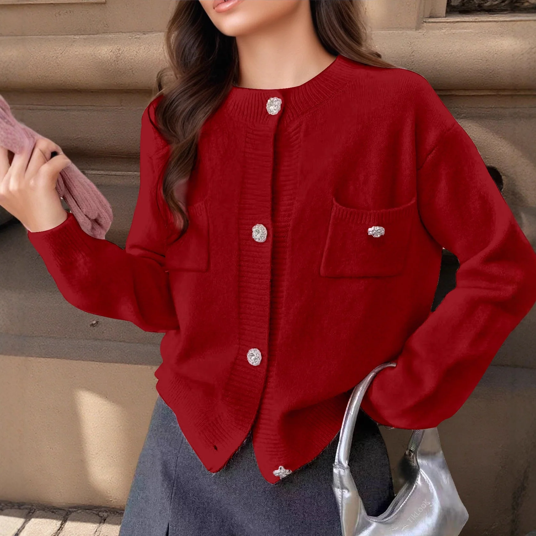 Women's Cardigan – Wool-Blend Knitted – Relaxed Fit – Button Closure – Decorative Pockets - Image 5