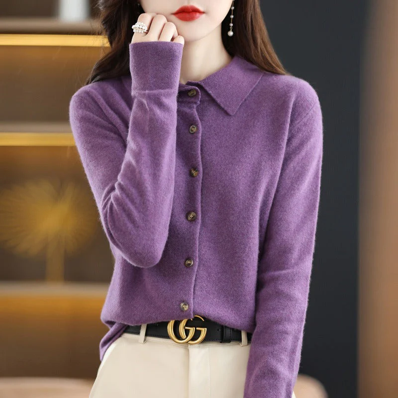 Women's cardigan – Wool mix – Relaxed fit – Polo collar – Long sleeves – Button-through model - Image 2