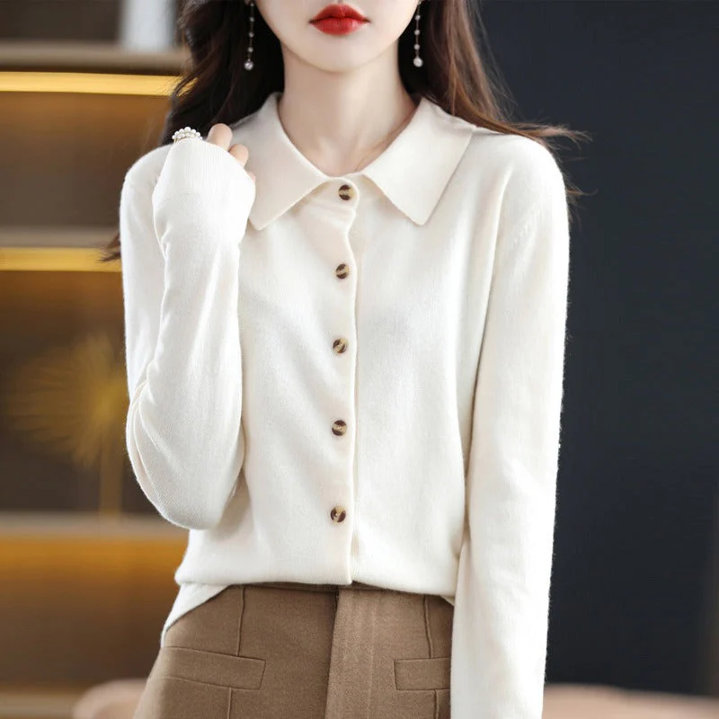 Women's cardigan – Wool mix – Relaxed fit – Polo collar – Long sleeves – Button-through model - Image 3