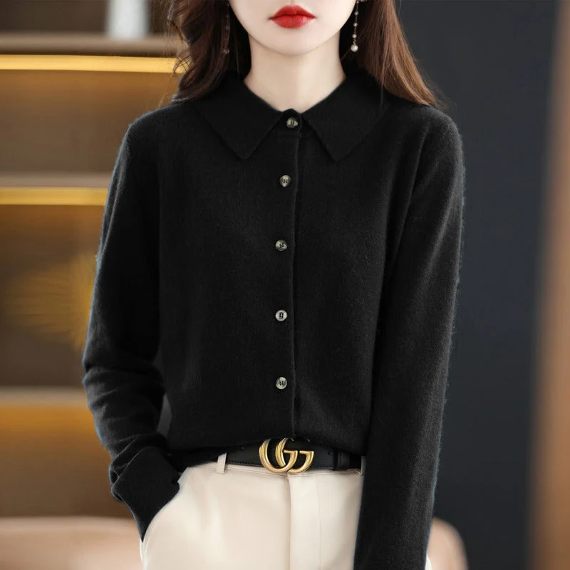 Women's cardigan – Wool mix – Relaxed fit – Polo collar – Long sleeves – Button-through model - Image 4