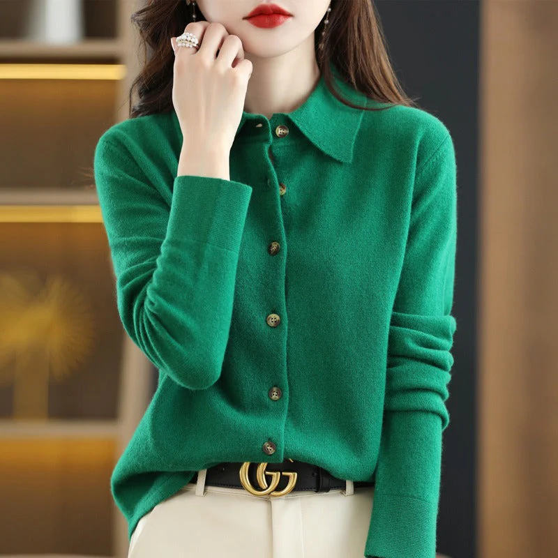 Women's cardigan – Wool mix – Relaxed fit – Polo collar – Long sleeves – Button-through model - Image 5