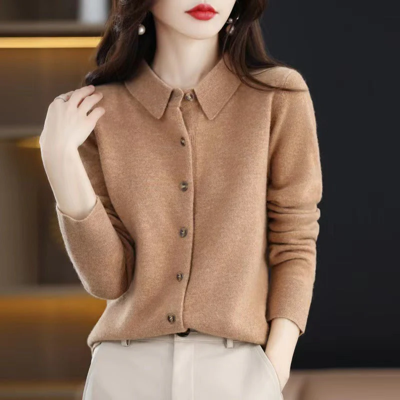 Women's cardigan – Wool mix – Relaxed fit – Polo collar – Long sleeves – Button-through model - Image 6