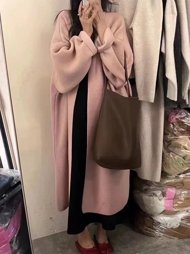 Ladies Cardigan Coat – Oversized Fit – Knitted Wool – Open Front – Ankle Length - Image 2