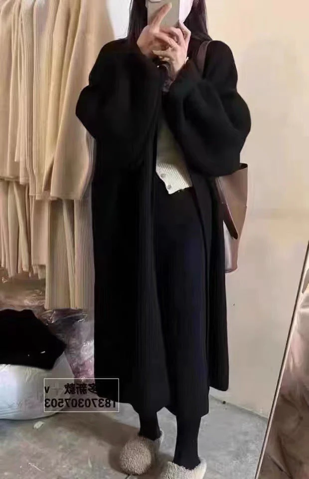 Ladies Cardigan Coat – Oversized Fit – Knitted Wool – Open Front – Ankle Length - Image 3