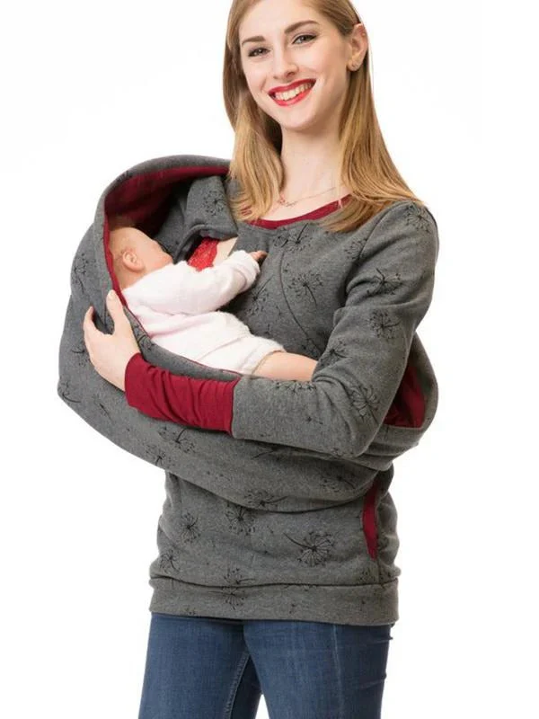 Women's nursing hoodie – Relaxed fit – Cotton – Discreet breastfeeding access – Floral print - Image 2