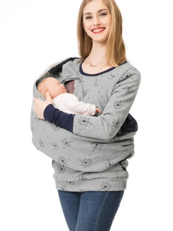 Women's nursing hoodie – Relaxed fit – Cotton – Discreet breastfeeding access – Floral print - Image 3