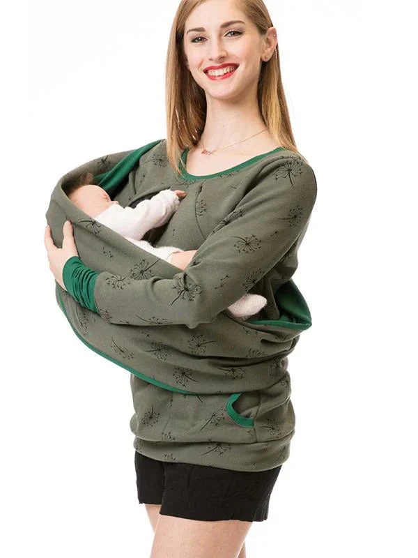 Women's nursing hoodie – Relaxed fit – Cotton – Discreet breastfeeding access – Floral print - Image 4