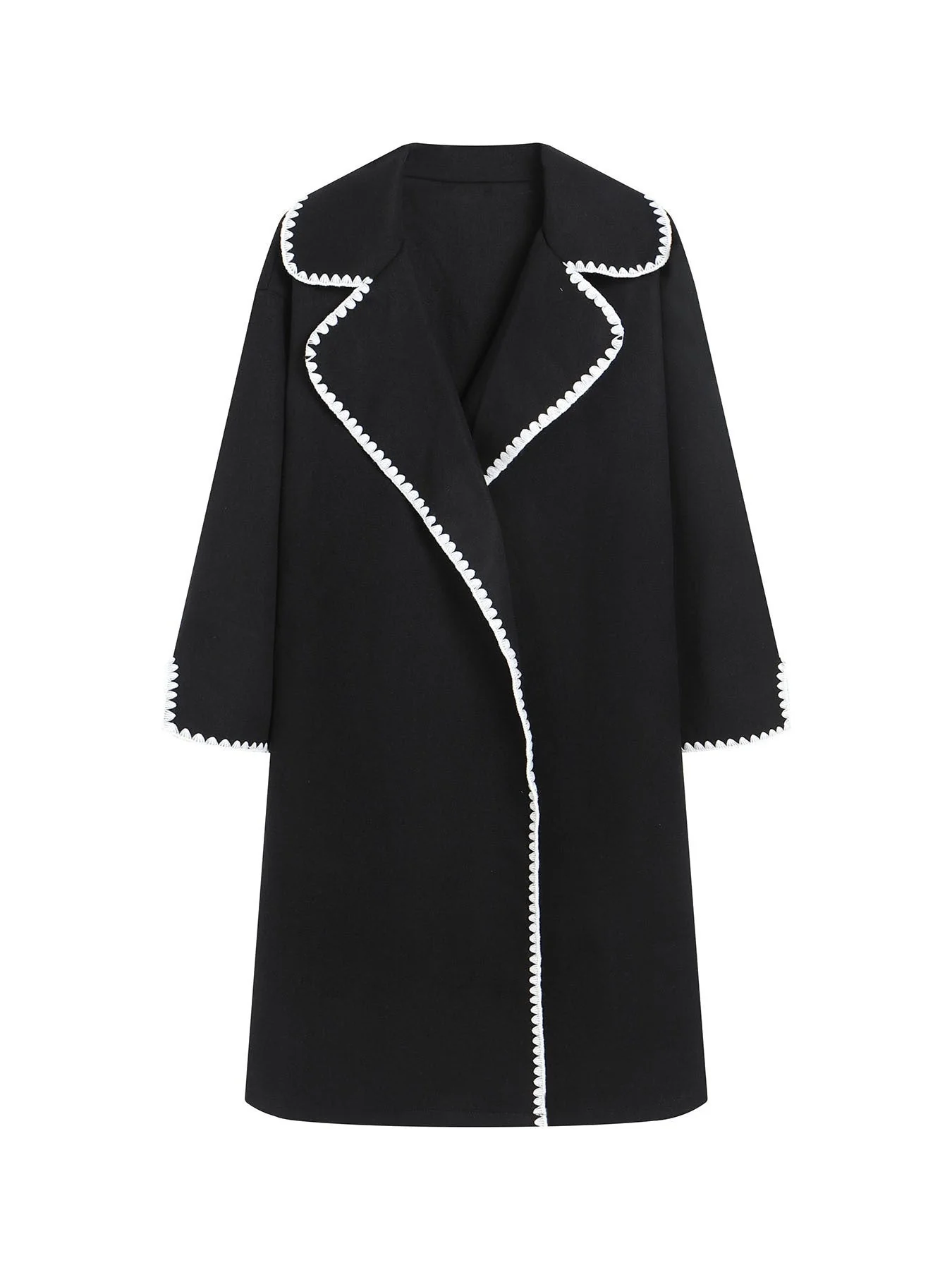 Ladies Windbreaker – Oversized Fit – Wool – Long Length – Wide Lapels – Embroidery - Image 2