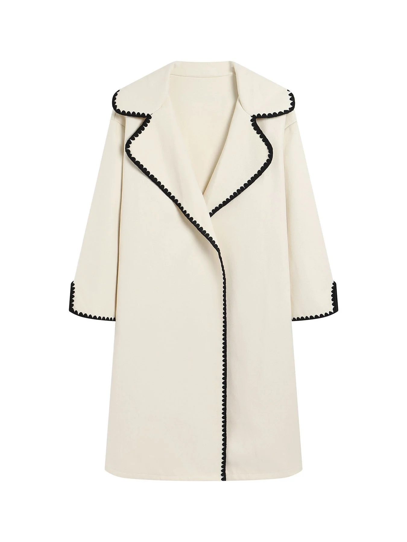 Ladies Windbreaker – Oversized Fit – Wool – Long Length – Wide Lapels – Embroidery - Image 3