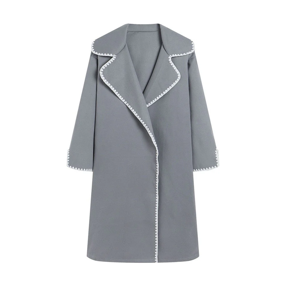 Ladies Windbreaker – Oversized Fit – Wool – Long Length – Wide Lapels – Embroidery - Image 4