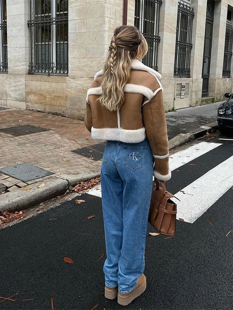Ladies Winter Coat With Plush Collar | Leather Short Model - Image 6