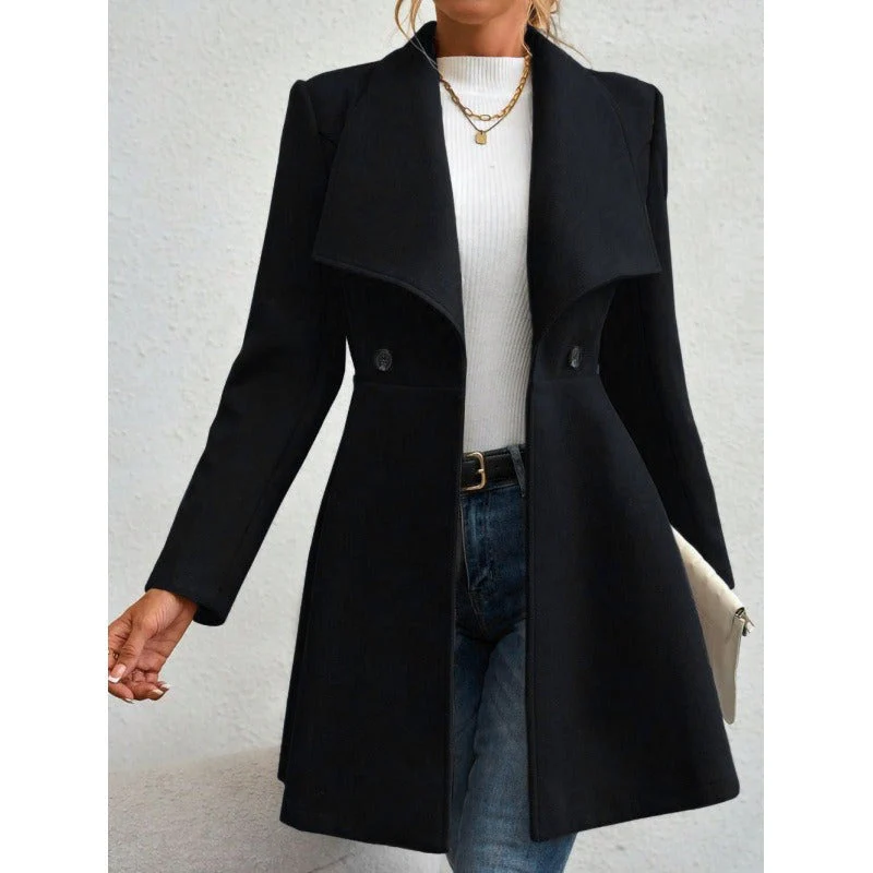 Women's Wool Coat – Slim Fit – Long Length – Fitted – Classic Lapel Design - Image 2