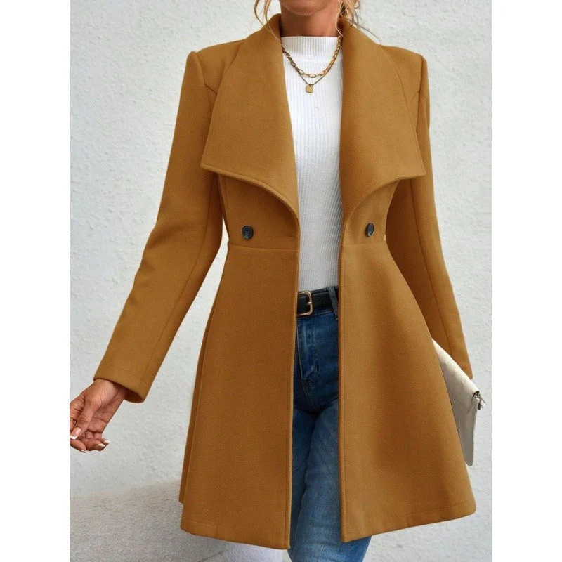 Women's Wool Coat – Slim Fit – Long Length – Fitted – Classic Lapel Design - Image 3