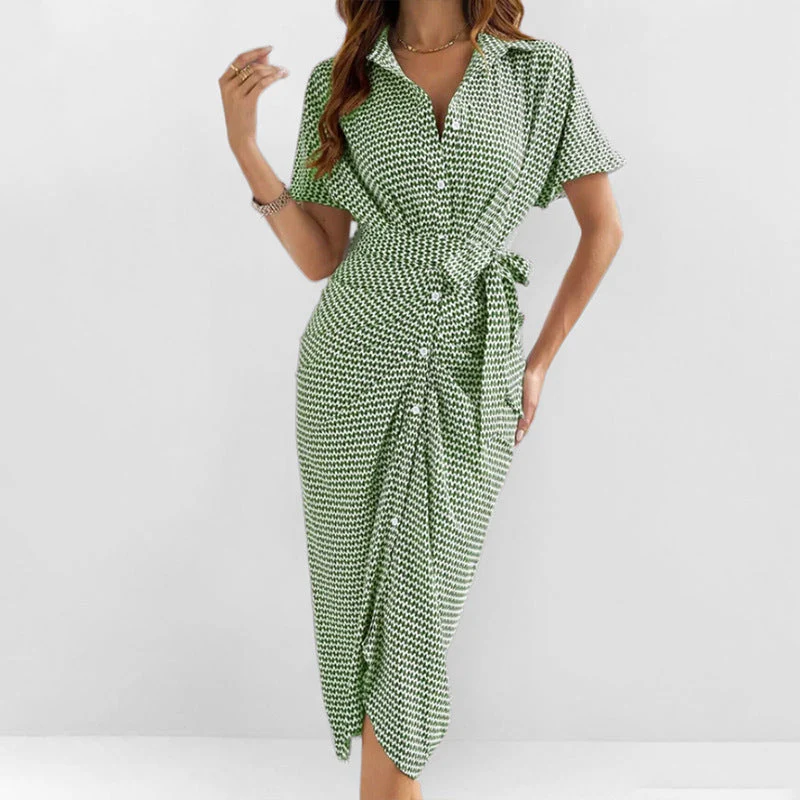 Women's wrap dress – V-neck midi – Waist tie – Short sleeve – Airy fit - Image 2