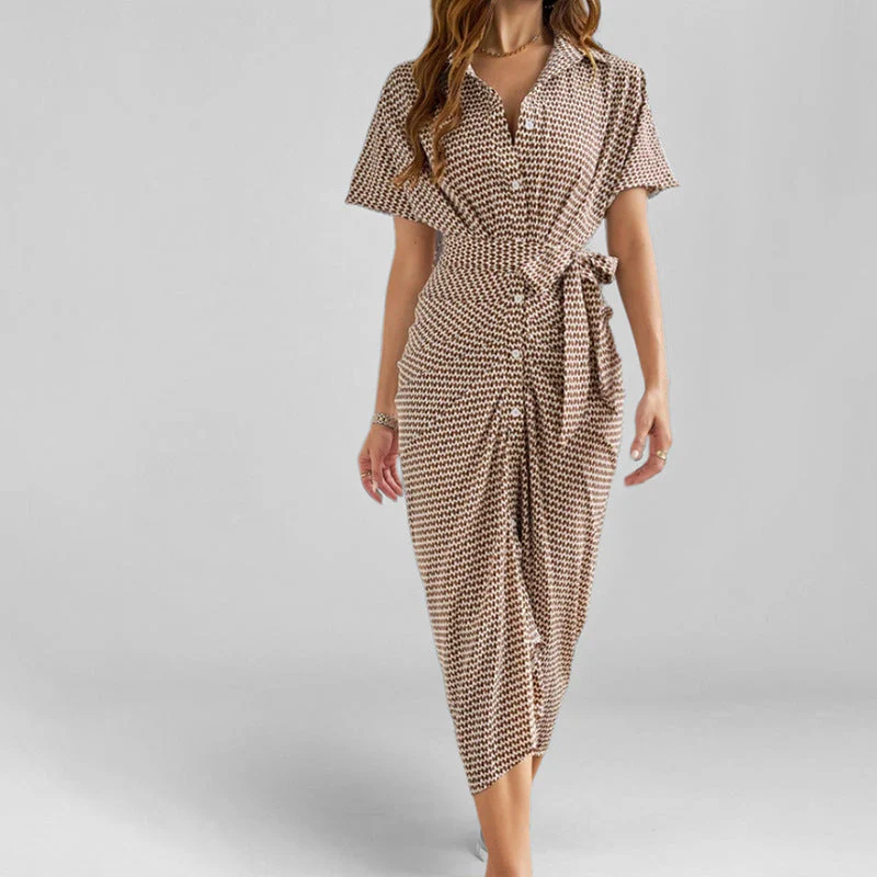 Women's wrap dress – V-neck midi – Waist tie – Short sleeve – Airy fit - Image 3