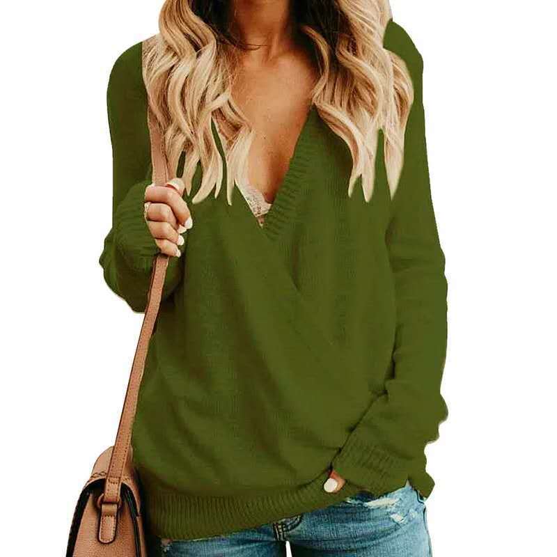 Women's Wrap Sweater – Woolmix – Relaxed Fit – Deep V-neck – Long Sleeve - Image 2