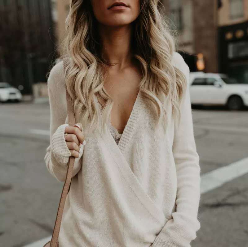 Women's Wrap Sweater – Woolmix – Relaxed Fit – Deep V-neck – Long Sleeve - Image 5