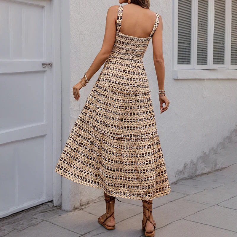 Women's Summer Dress – A-line Fit – Smocked Top – Layered Midi Skirt – Cotton - Image 2
