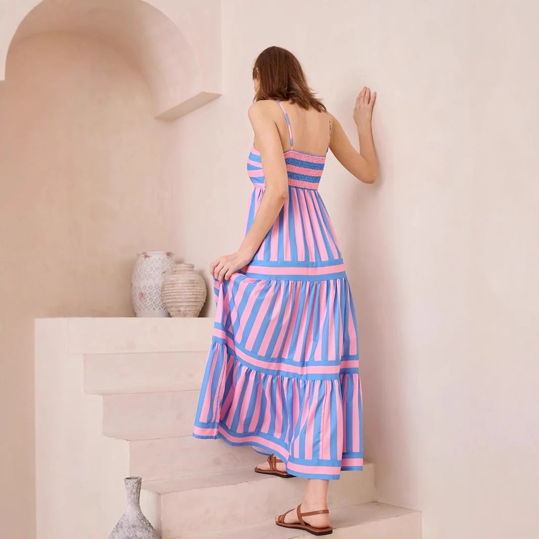 Ladies Summer Dress – Cotton – A-line Fit – Striped with Spaghetti Straps - Image 5