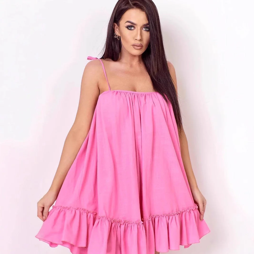 Ladies Summer Dress – Cotton – Loose Fit – Spaghetti Straps – Ruffled Hem - Image 4