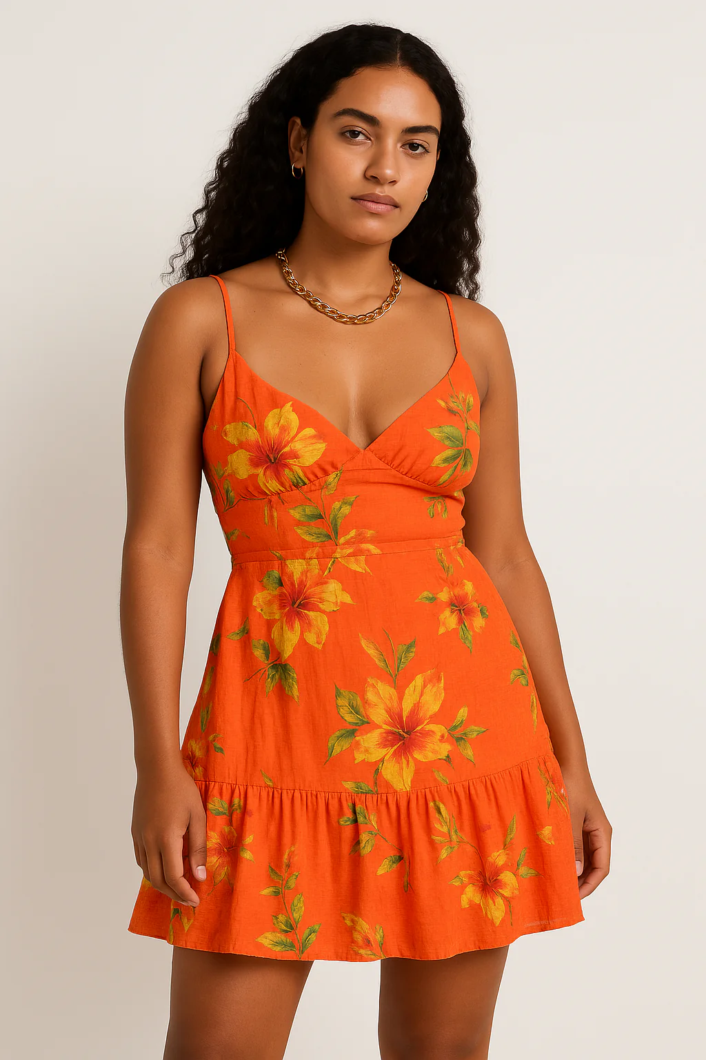 Women's Summer Dress – Cotton – Smocked Waist – Ruffles – Spaghetti Straps – Floral Print - Image 2