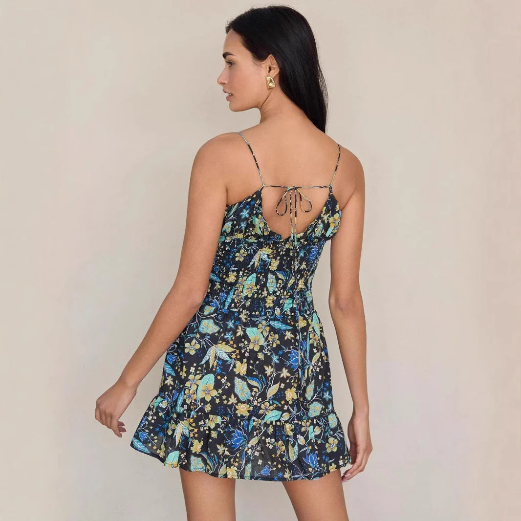 Women's Summer Dress – Cotton – Smocked Waist – Ruffles – Spaghetti Straps – Floral Print - Image 5