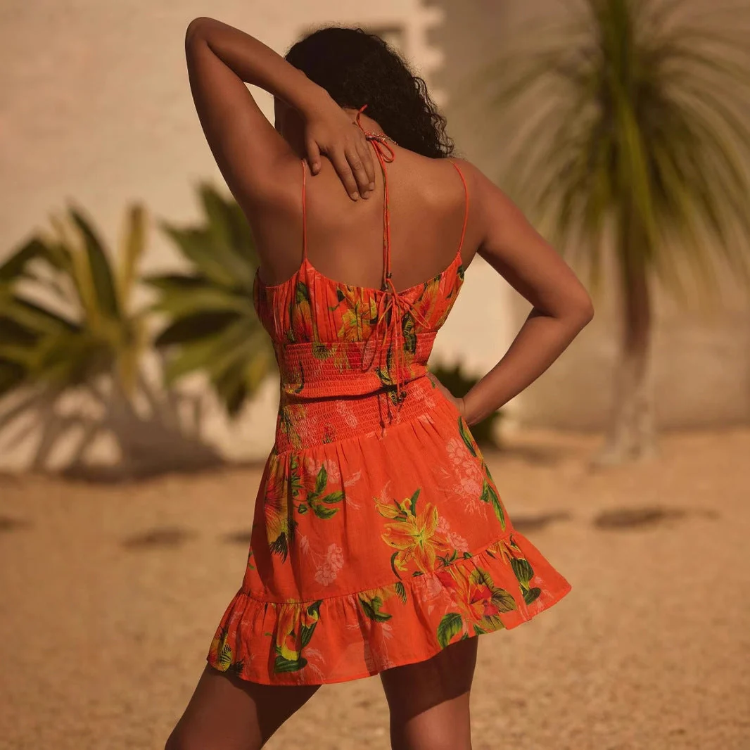 Women's Summer Dress – Cotton – Smocked Waist – Ruffles – Spaghetti Straps – Floral Print - Image 6