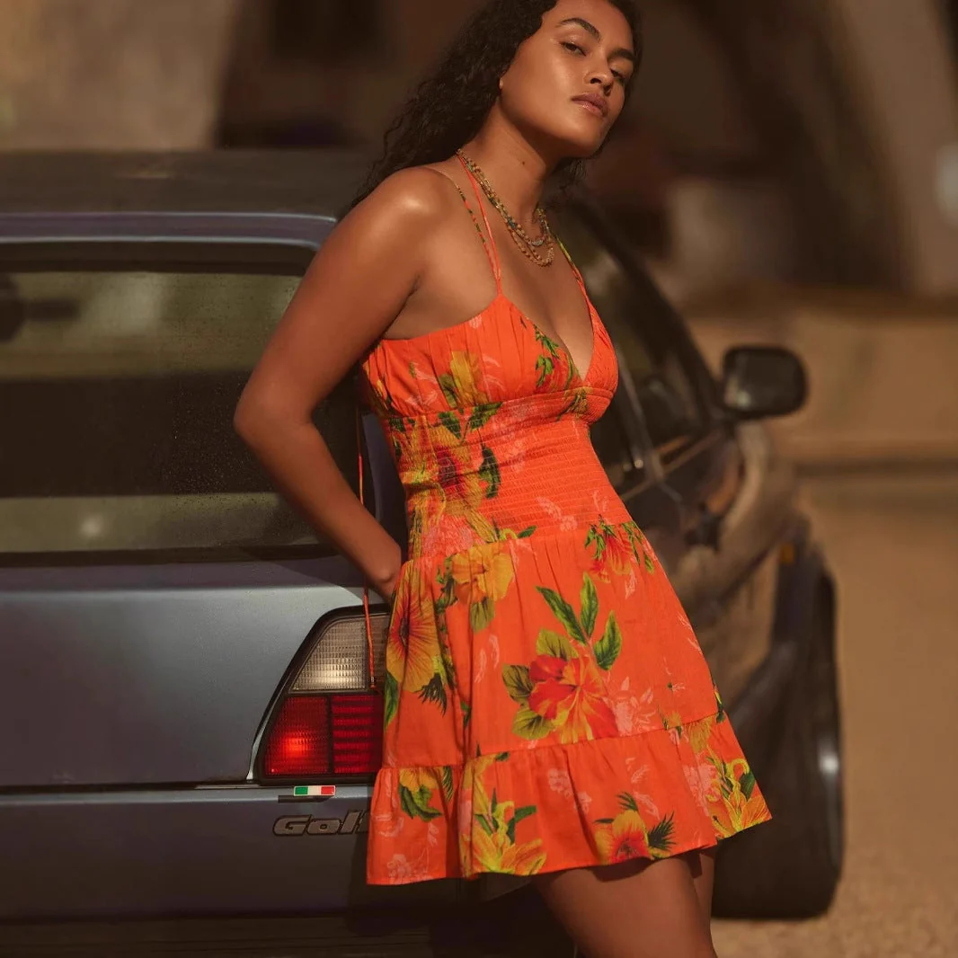 Women's Summer Dress – Cotton – Smocked Waist – Ruffles – Spaghetti Straps – Floral Print - Image 7