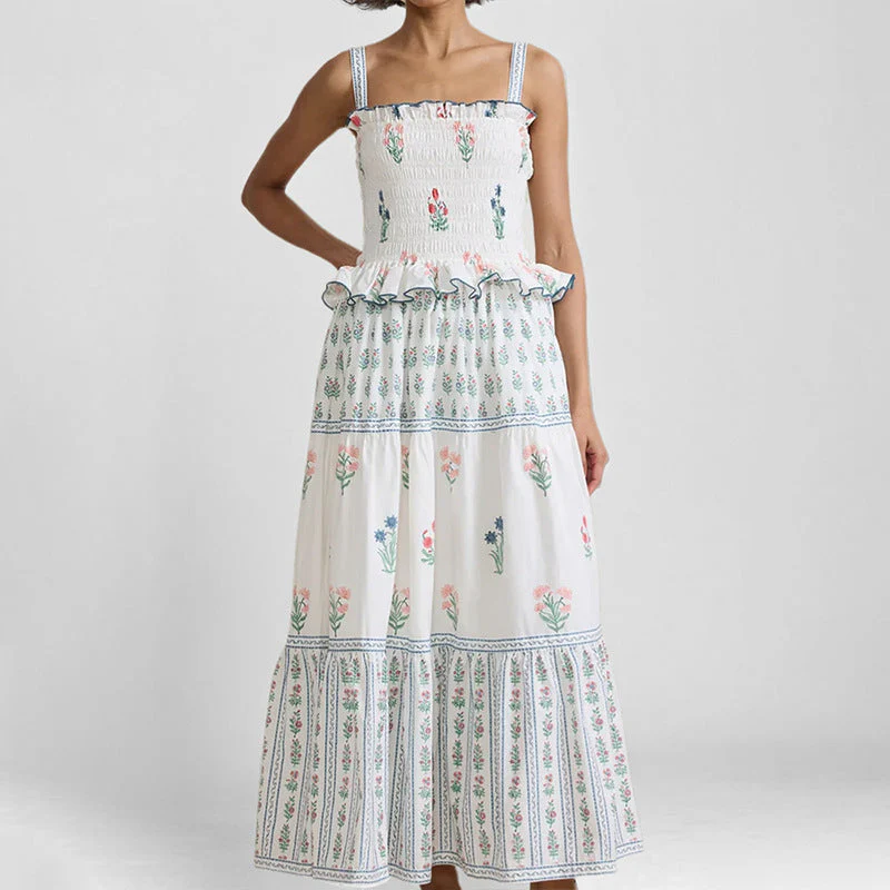 Women's Summer Dress – Sleeveless – Smocked Bodice – Layered A-line – Cotton - Image 2