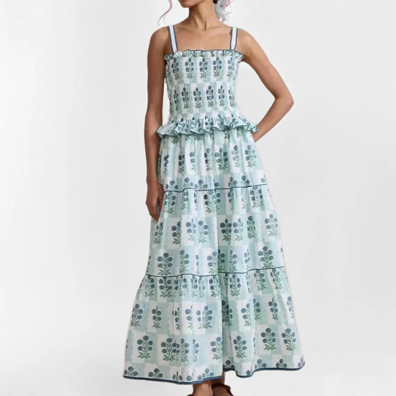 Women's Summer Dress – Sleeveless – Smocked Bodice – Layered A-line – Cotton - Image 3