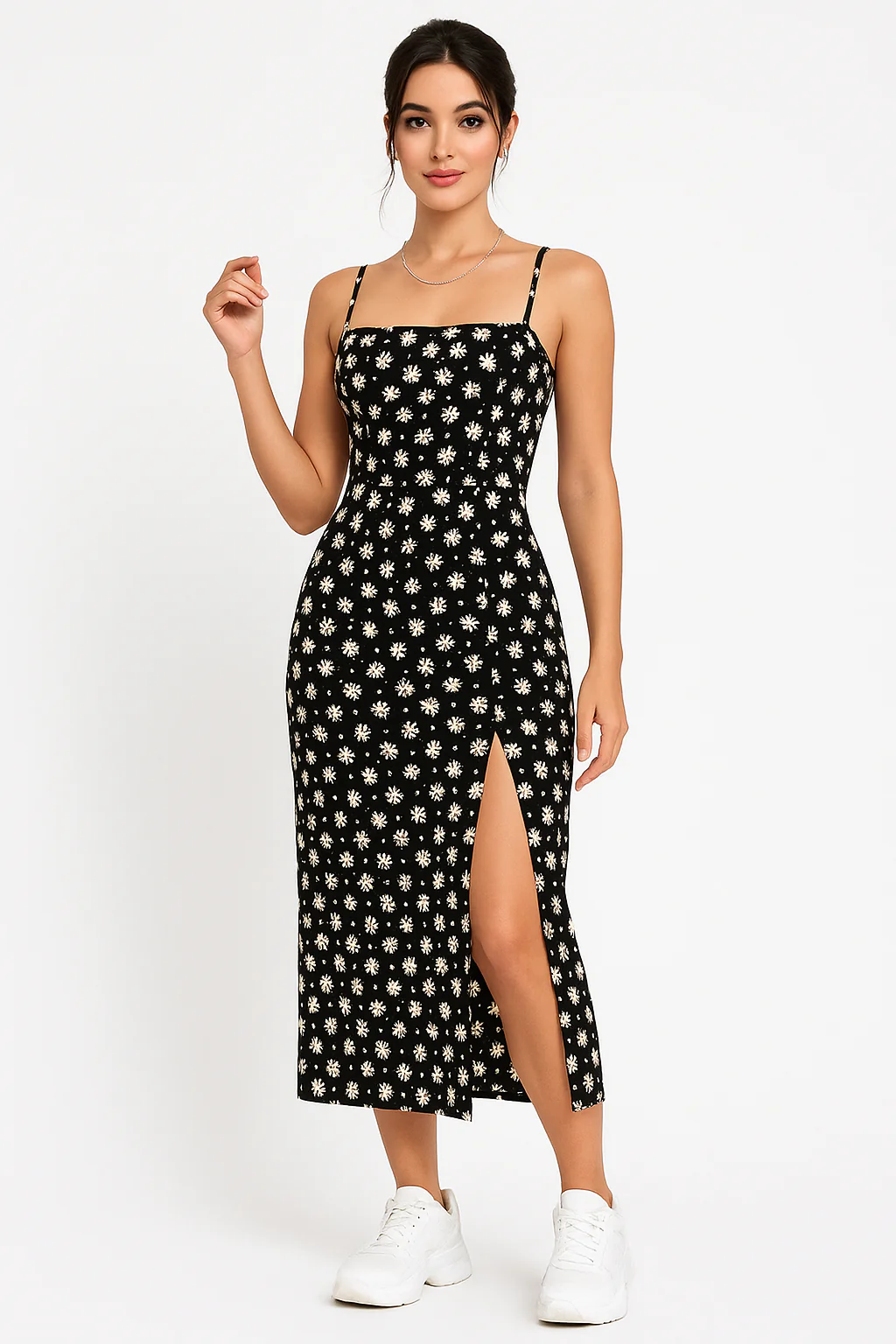 Women's Summer Dress – Slim Fit – Bustier Style – Spaghetti Straps – Midi with Slit – Floral Print - Image 3