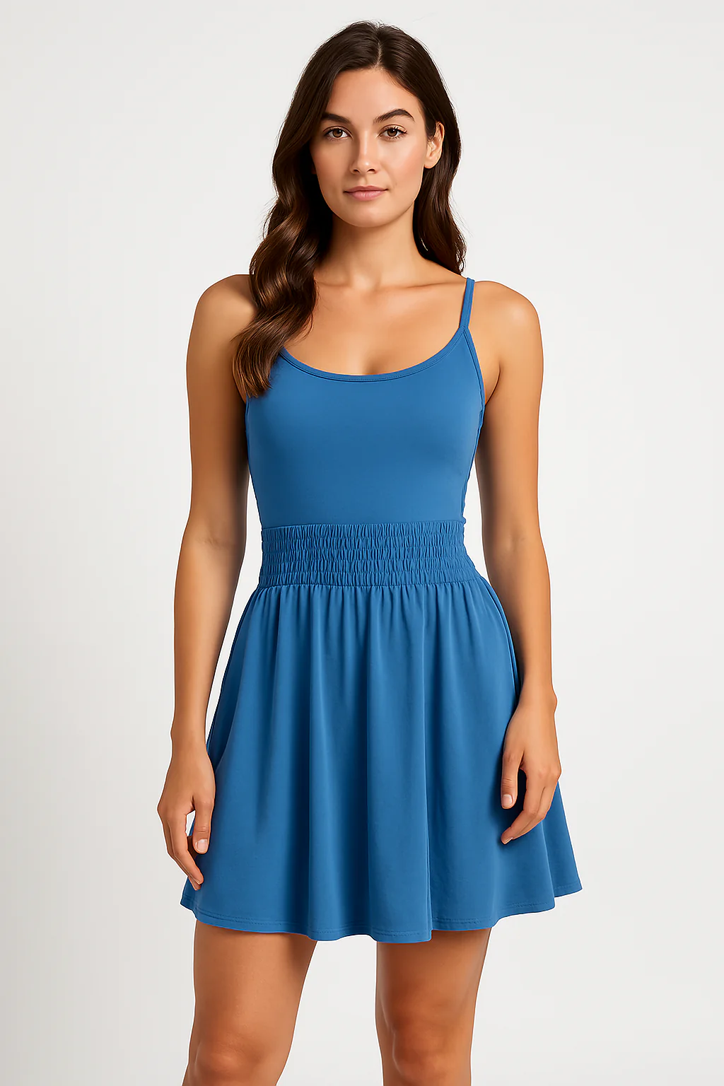 Ladies summer dress – Slim Fit – Spaghetti straps – Ruched Waist – Flared Model - Image 2