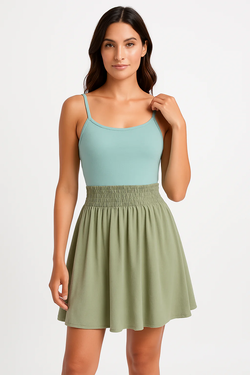 Ladies summer dress – Slim Fit – Spaghetti straps – Ruched Waist – Flared Model - Image 3