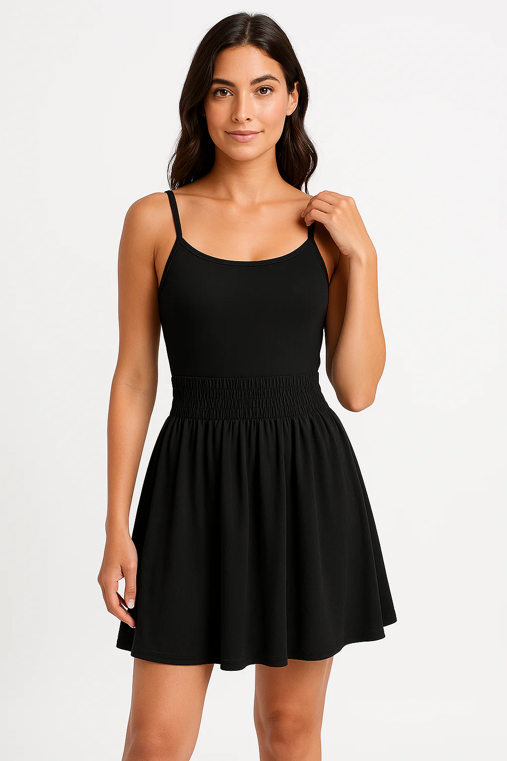 Ladies summer dress – Slim Fit – Spaghetti straps – Ruched Waist – Flared Model - Image 4