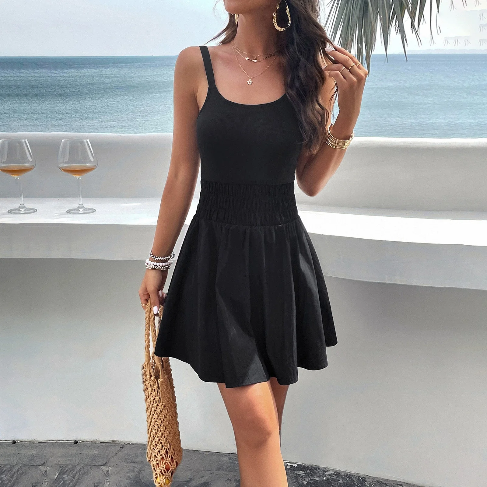 Ladies summer dress – Slim Fit – Spaghetti straps – Ruched Waist – Flared Model - Image 8