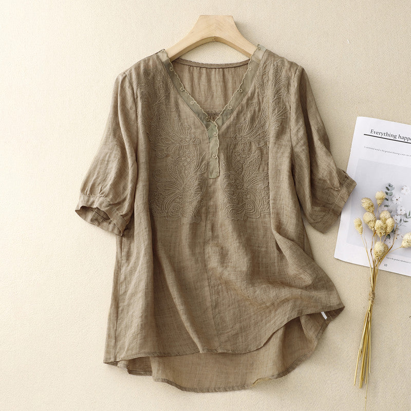 Ladies Blouse β Loose Fit β V-neck β Short Sleeves β Embroidered β Breathable Material - Image 3