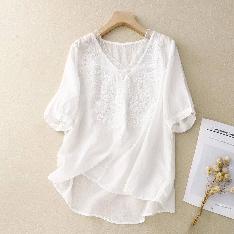 Ladies Blouse β Loose Fit β V-neck β Short Sleeves β Embroidered β Breathable Material - Image 4