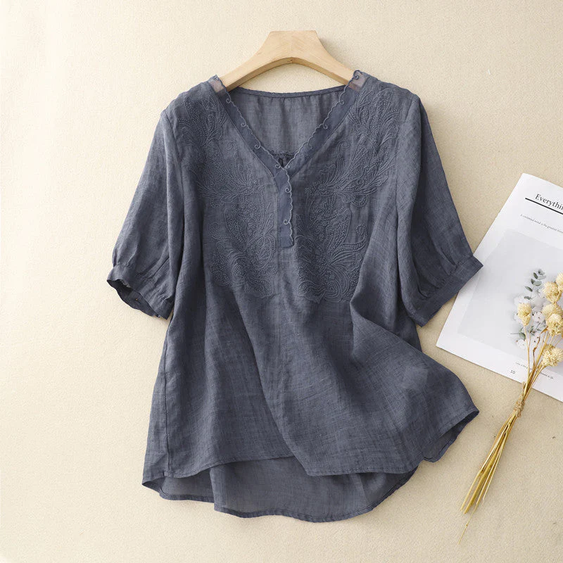 Ladies Blouse β Loose Fit β V-neck β Short Sleeves β Embroidered β Breathable Material - Image 5