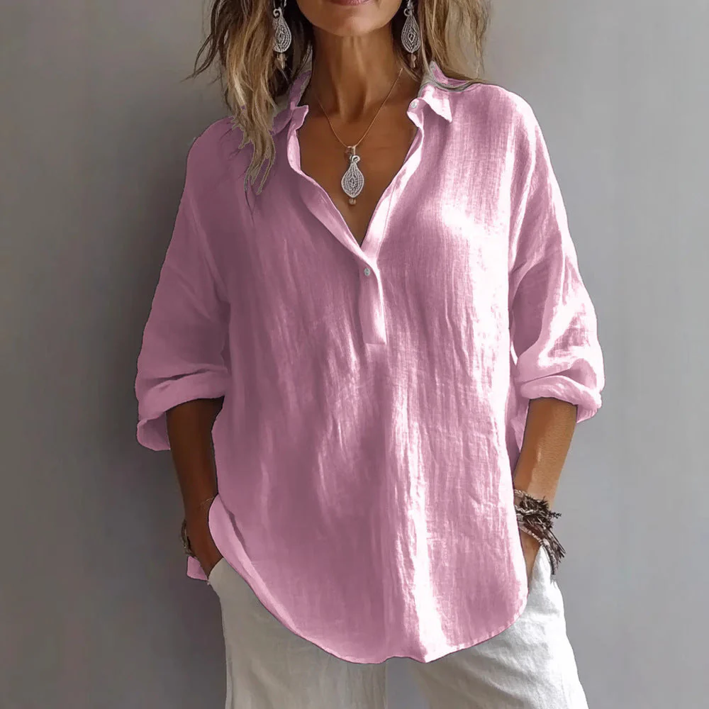 Women's blouse – Loose fit – V-neck – Long sleeves – Natural fibers – Casual style - Image 2