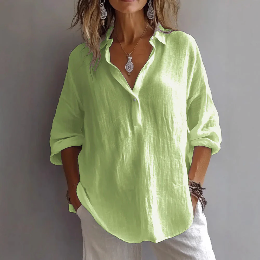 Women's blouse – Loose fit – V-neck – Long sleeves – Natural fibers – Casual style - Image 3