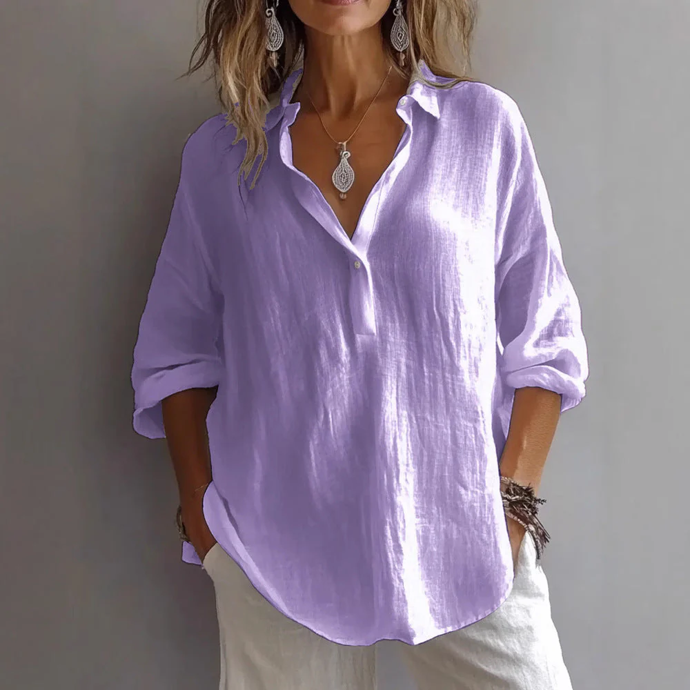 Women's blouse – Loose fit – V-neck – Long sleeves – Natural fibers – Casual style - Image 4