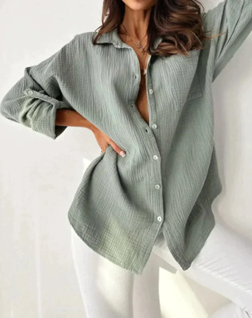 Women's Blouse – Natural fibers – Relaxed Fit – Button fastening – Long Sleeves Casual - Image 5