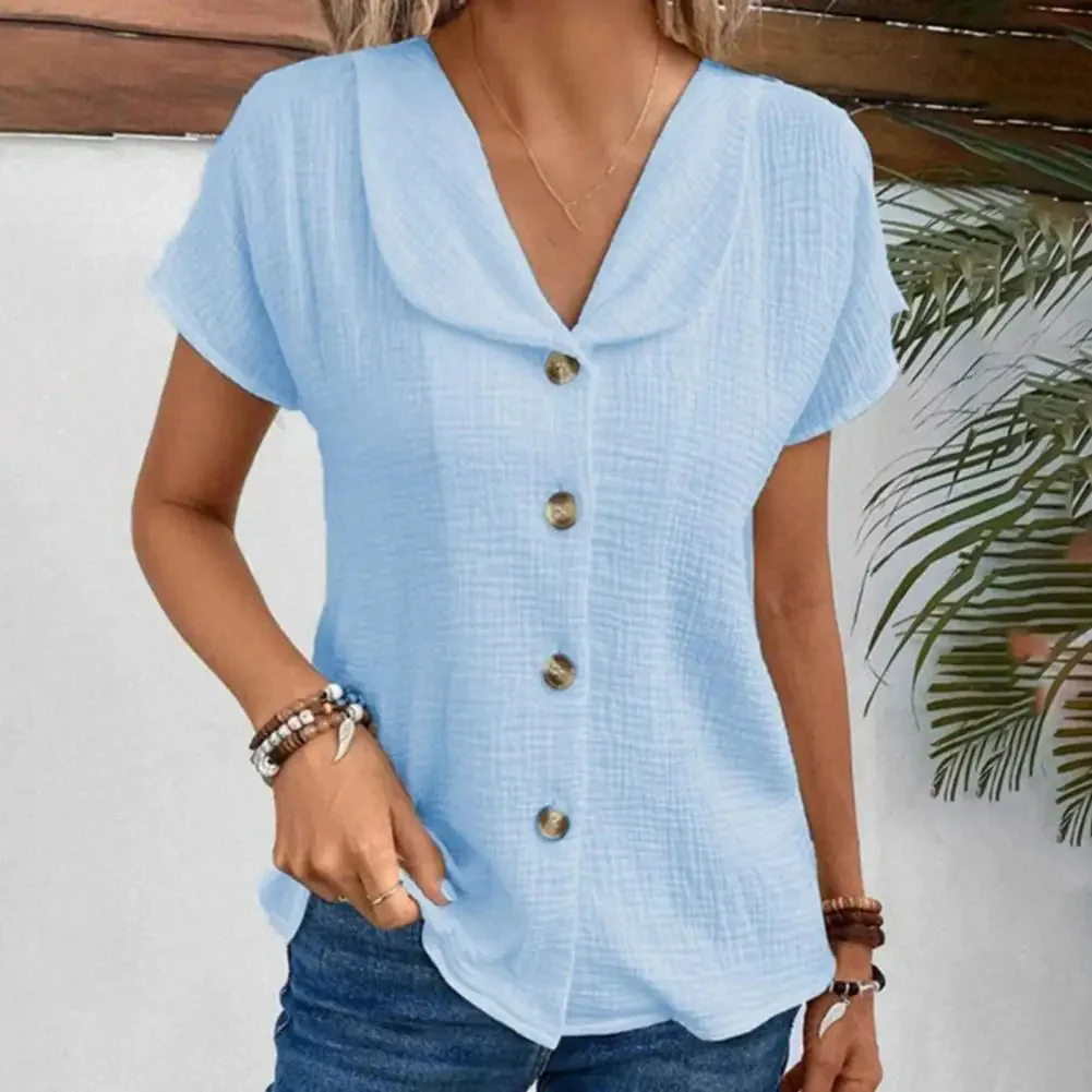 Women's Blouse – Relaxed Fit – Crinkled Fabric – Short Sleeve – Cropped Length – Casual - Image 2