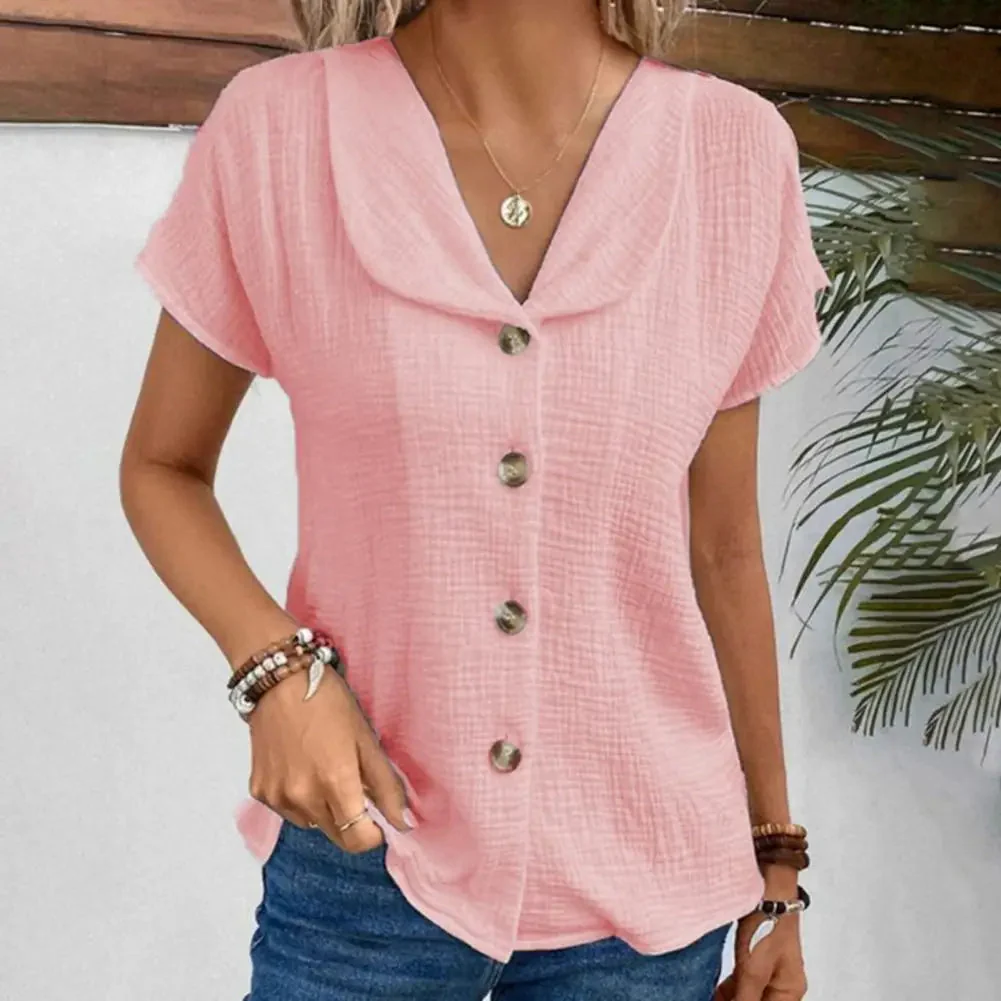 Women's Blouse – Relaxed Fit – Crinkled Fabric – Short Sleeve – Cropped Length – Casual - Image 3